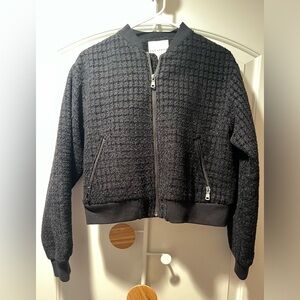 Bagatelle Women's Black Waffle Knit Bomber Jacket